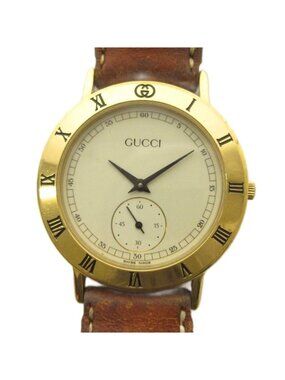 Gucci 3000.2 M Watch Quartz Leather Roman Gold